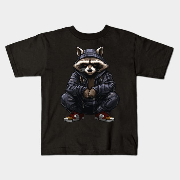 Hardbass Slav Squat Raccoon With Kids T-Shirt by Piggy Boxer